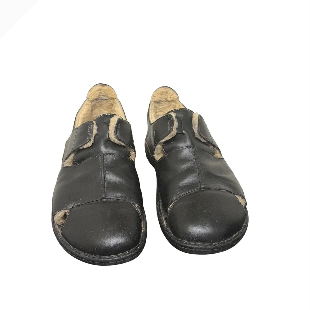UGG Sandals Men 14 Black Leather Shearling Lined Fisherman Slipper S/N 1635